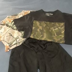 2 camouflage tops and a pair of shorts